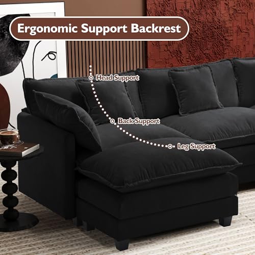 Ihanherry 111.4" U Shaped Modern Cloud Sofa Modular Sectional Couch with 2 Ottoman, 5-Seat Chenille Deep Seat Sofa with Pillow for Living Room