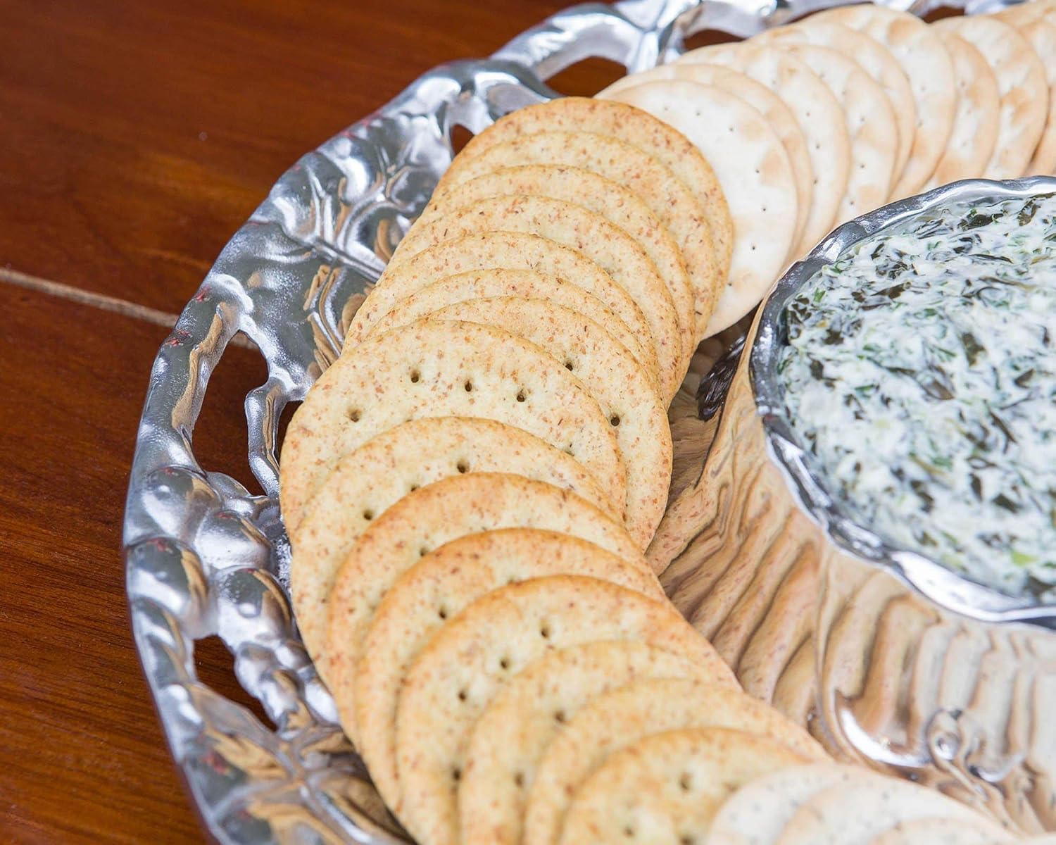 Arthur Court Designs Metal Grape Chip and Dip Platter in Grape Pattern Sand Casted in Aluminum with Artisan Quality Hand Polished Designer