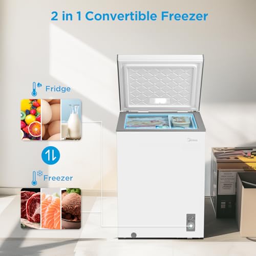 Midea MERC04C4BAWW 3.5 Cubic Feet Chest Freezer, Cu.ft-Convertible, White