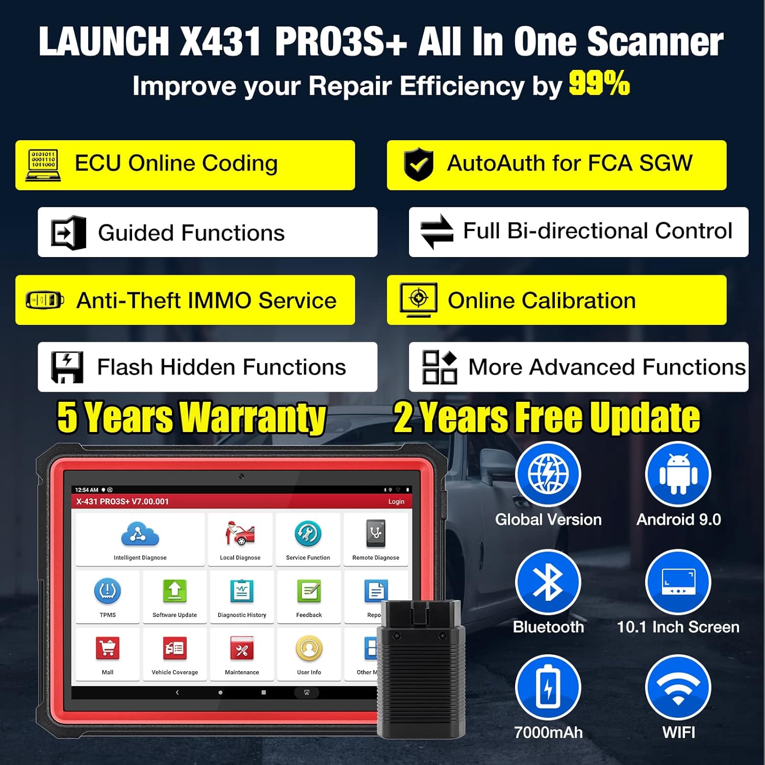 2022 Newest LAUNCH X431 PRO3S+,Upgraded of X431 V,Full Bi-Directional Car Diagnostic Scanner,OEM All System & 31+ Service Scan Tool,ECU Coding