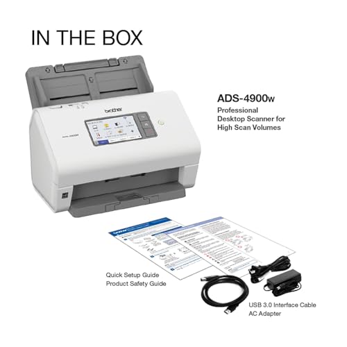 Brother ADS-4900W Professional Desktop Scanner with Fast Scan Speeds, Duplex, Wireless, and Large Touchscreen, White