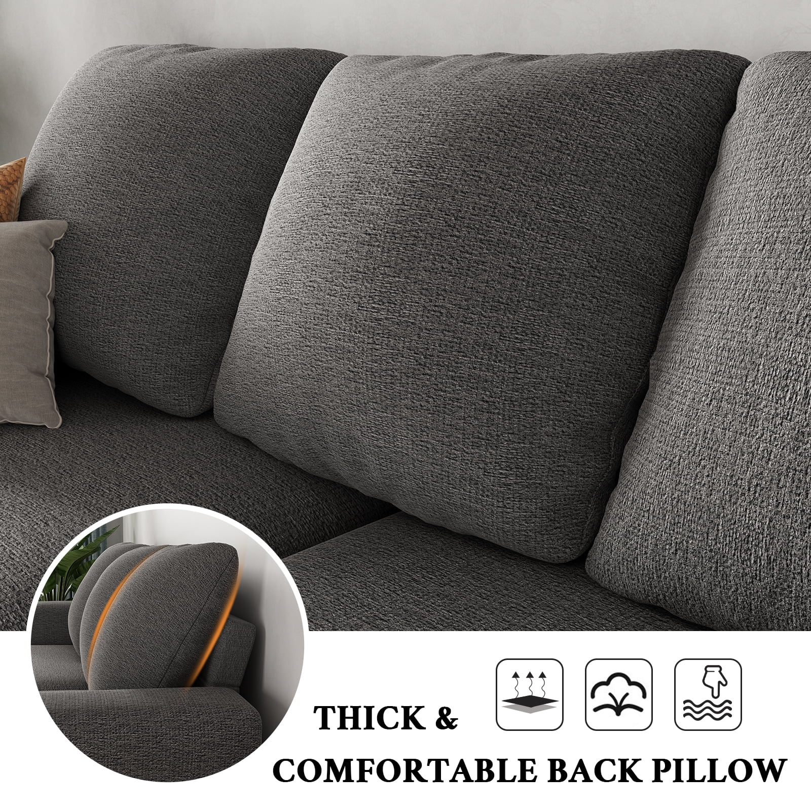 PapaJet 3 Seater Comfy Sofa with Extra Deep Seat, 97" Modern Couches for Living Room, Grey Chenille