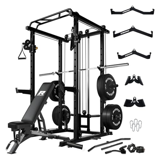 RitFit Multi-Function Squat Rack Power Cage PPC03 with Cable Crossover System, 1000LBS Capacity Power Rack and Packages with Optional Weight Bench