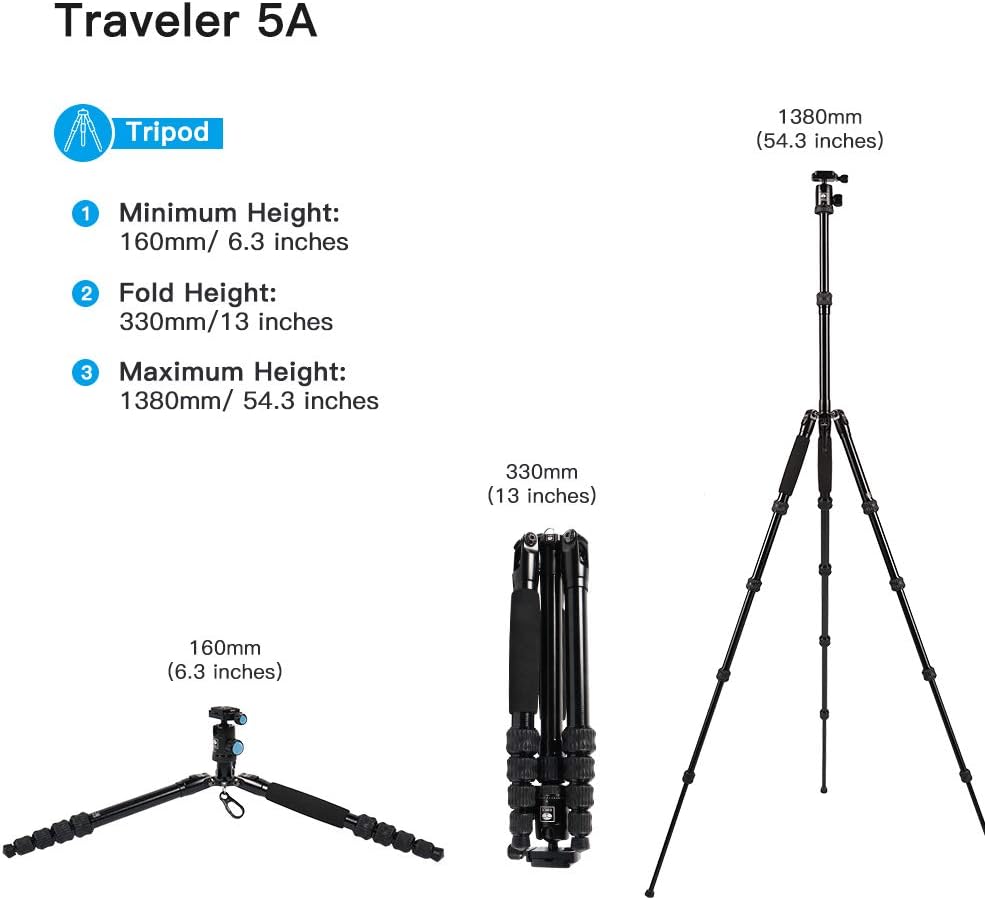 SIRUI Compact Traveler 5A DLSR Travel Tripod with 360° Panorama Ball Head (Aluminum 5A)