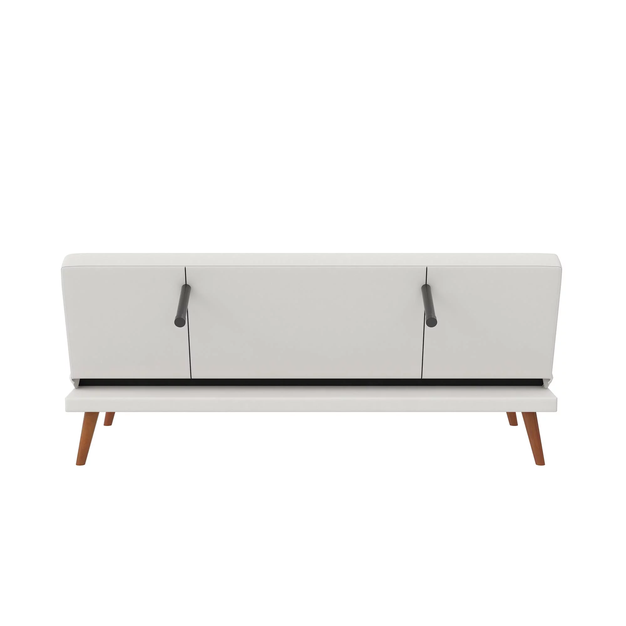 Novogratz Brittany Armless Futon, Sofa Lounger and Sleeper with Hideaway Support Legs, White Faux Leather