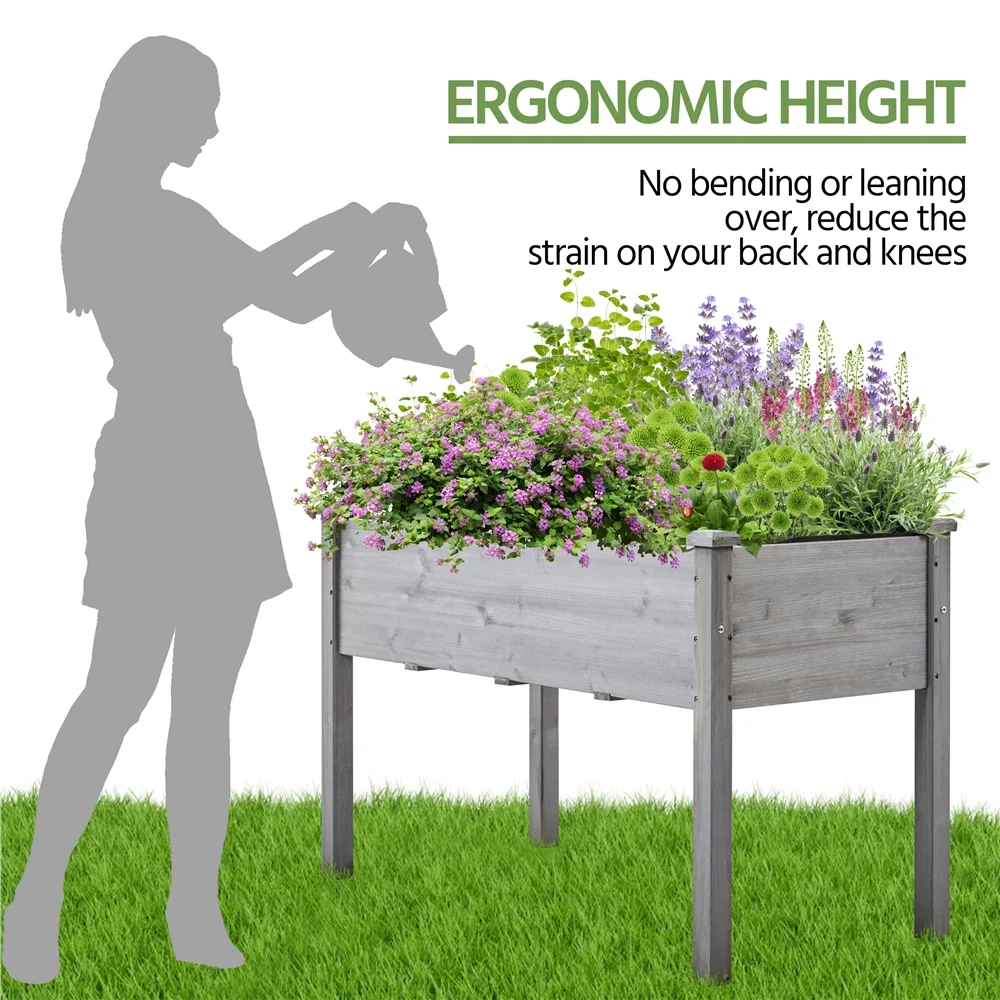 Topeakmart Fir Wood Garden Bed Rectangle Raised Planters Box for Vegetables/Fruits, Gray