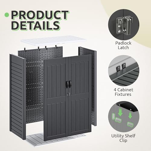 GOOBED Vertical Outdoor Storage Shed, 59 Cubic Feet Resin Tall Shed, Lockable Waterproof Tool Organizer for Garden, Garage, Patio, No Shelves (Brown)