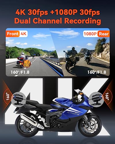 Vantrue F1 Motorcycle 4K Dash Cam Front and Rear, 4K + 1080P Motorcycle Camera, Full Body IP67 Waterproof, GPS Wi-Fi, 160° Wide Angle, Wired Remote