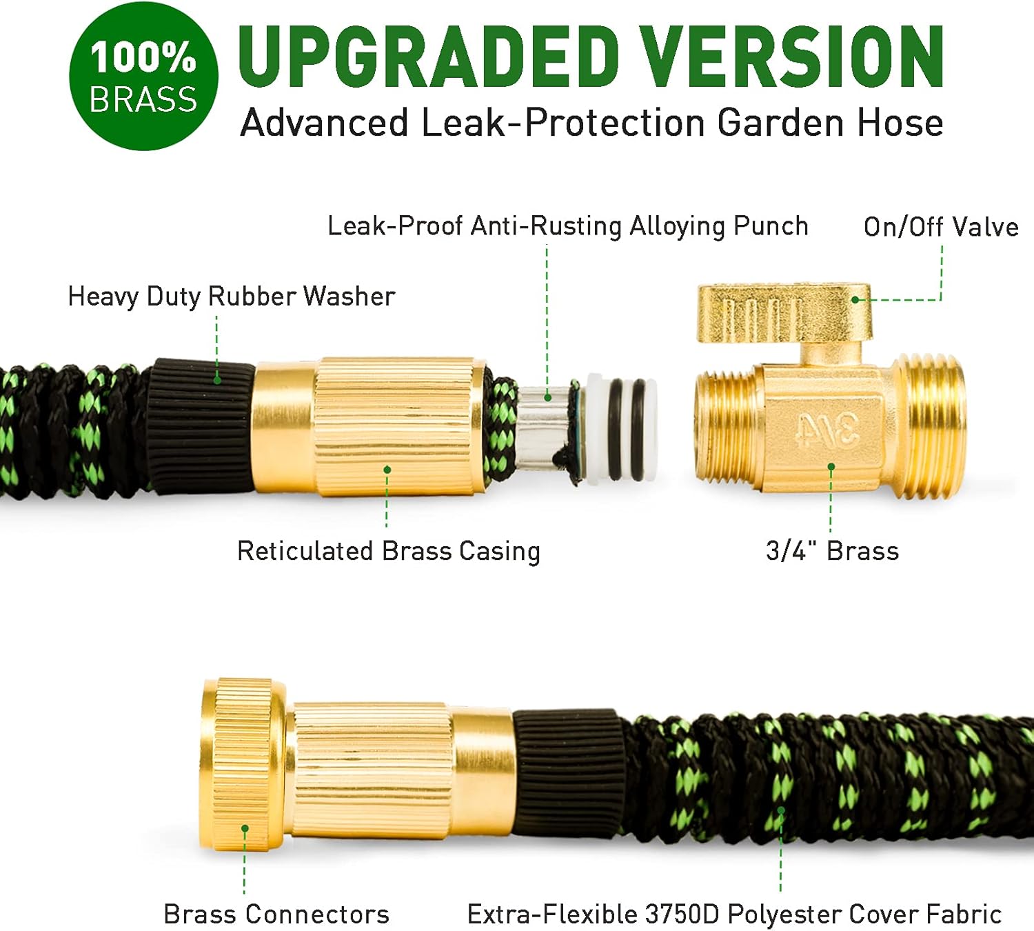 Augtarlion 100 ft Expandable Garden Hose with 10 Function Sprayer, Leak-proof Lightweight Expanding Garden Water Hose with 100% Solid Brass Fittings