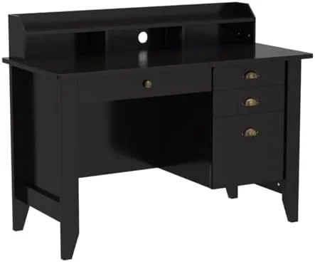 RUNFAYBIU Computer Desk with Drawers and Hutch  Farmhouse Home Office Desk Writing Table Wood Executive Desk Student Desk with File Drawer for Small