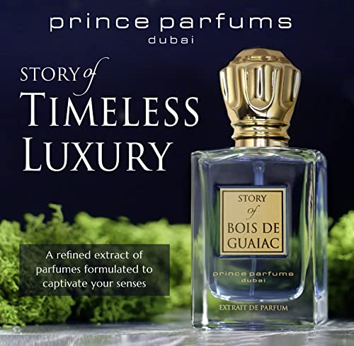 Prince Parfums Dubai - Story of Bois De Guaiac For Men - 3.4 Ounces - Extrait de Parfum - Exquisite Luxury Fragrance Exotic Woods, Amber