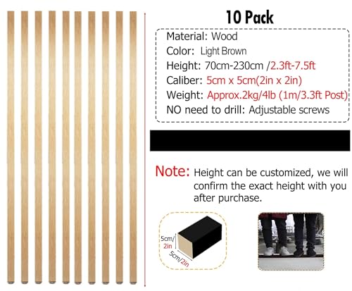 10Pcs Wall Partition Room Divider Floor to Ceiling Wooden Post, Wood Screen Partition Slats for Living Room Home Office Entryway Decor