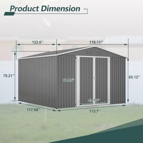 6x4 ft Small Outdoor Metal Storage Shed with Floor Frame & Lockable Door, Heightened Entry Garden Tool Shed for Backyard, Durable Galvanized Steel