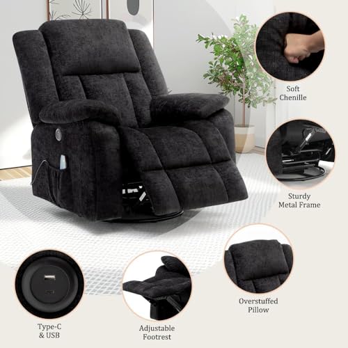 Rocker Recliner Chair, Glider Recliner Chairs for Adults, 360° Swivel Recliner with Massage and Heating
