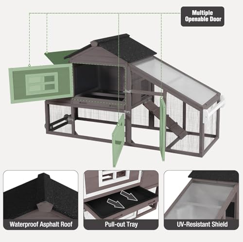Chicken Coop with Wheels, Mobile Outdoor Chicken House with Leakproof Pull-on Tray, Nesting Box, Waterproof Roof - Red