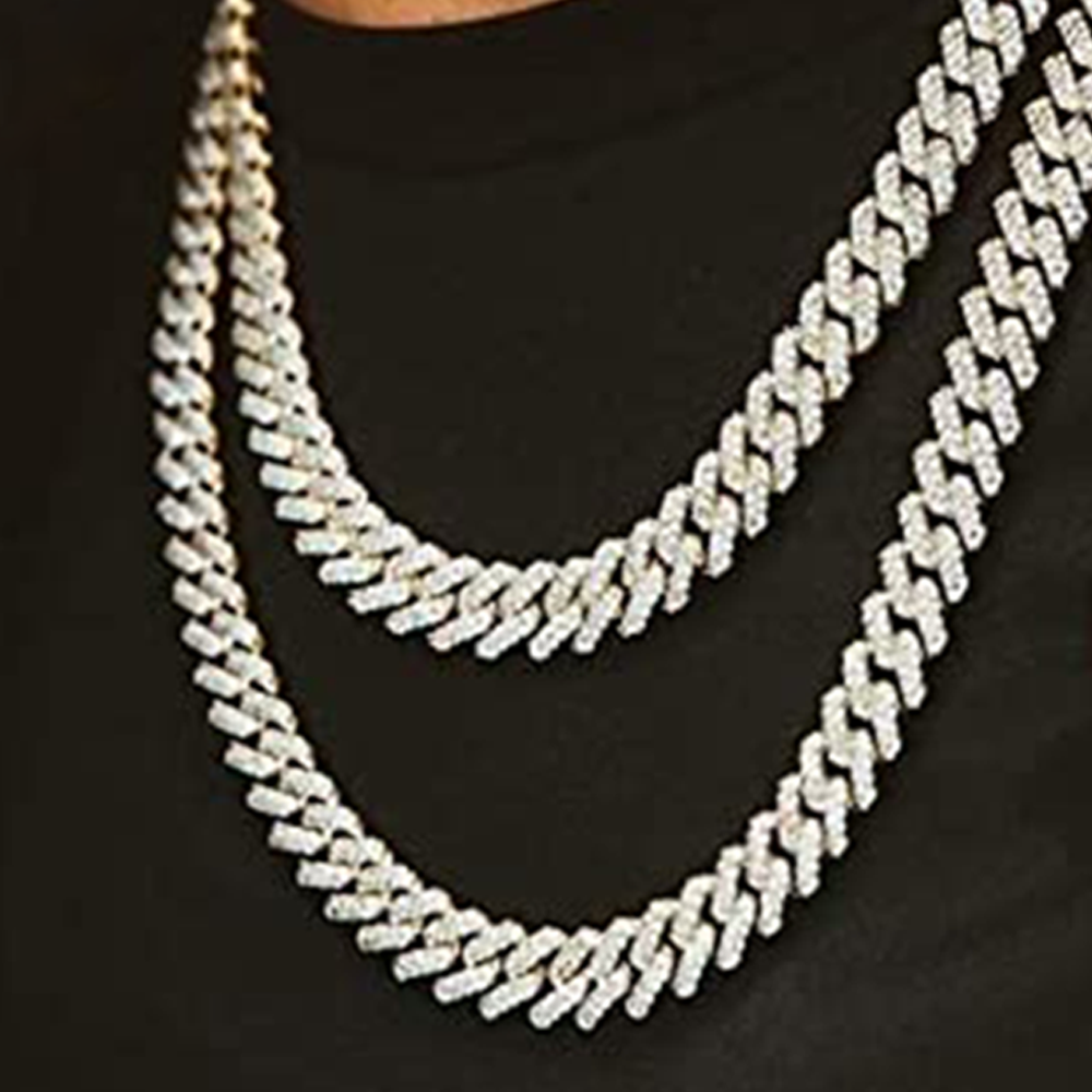 Iced Out Cuban Link Necklace & Bracelet Set (15mm, Gold)