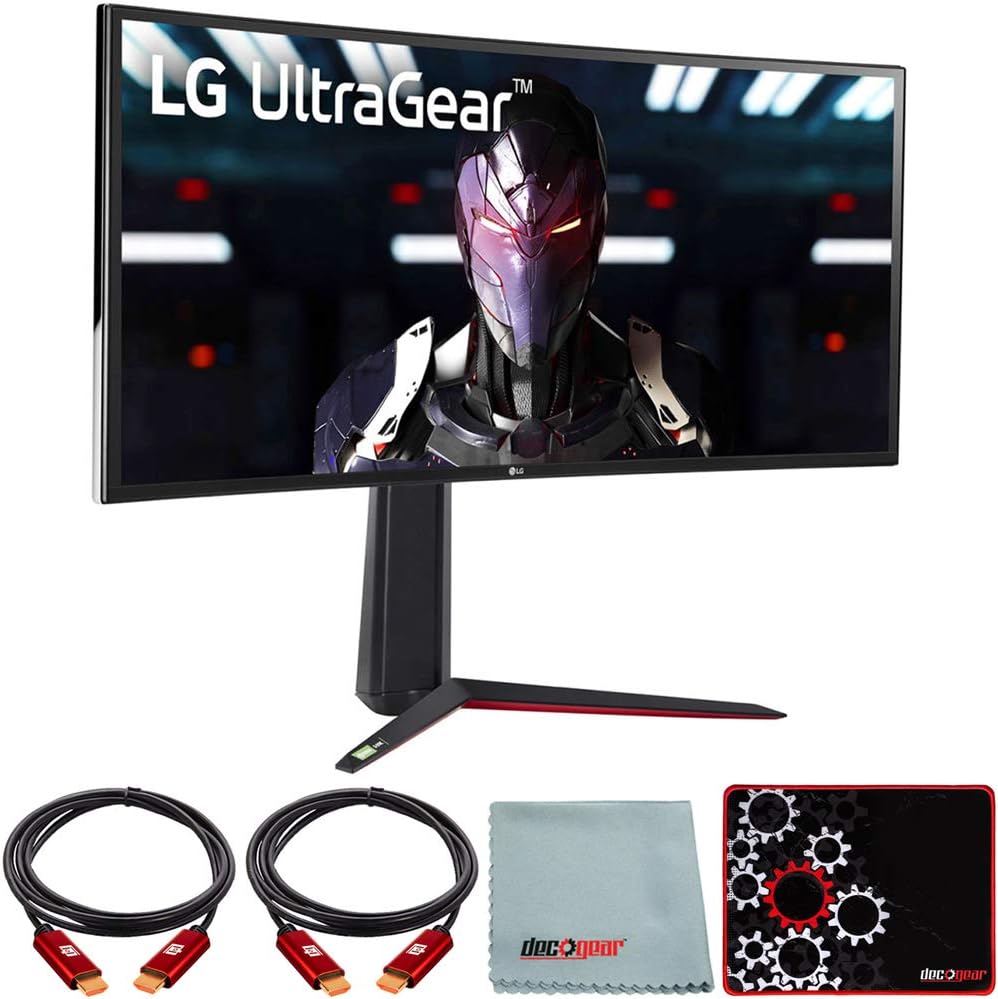 LG 34GN850-B Ultragear 34 inch QHD 3440x1440 21:9 Curved Gaming Monitor Bundle with Deco Gear HDMI Cable 2 Pack + Gamer Surface Mousepad + Screen