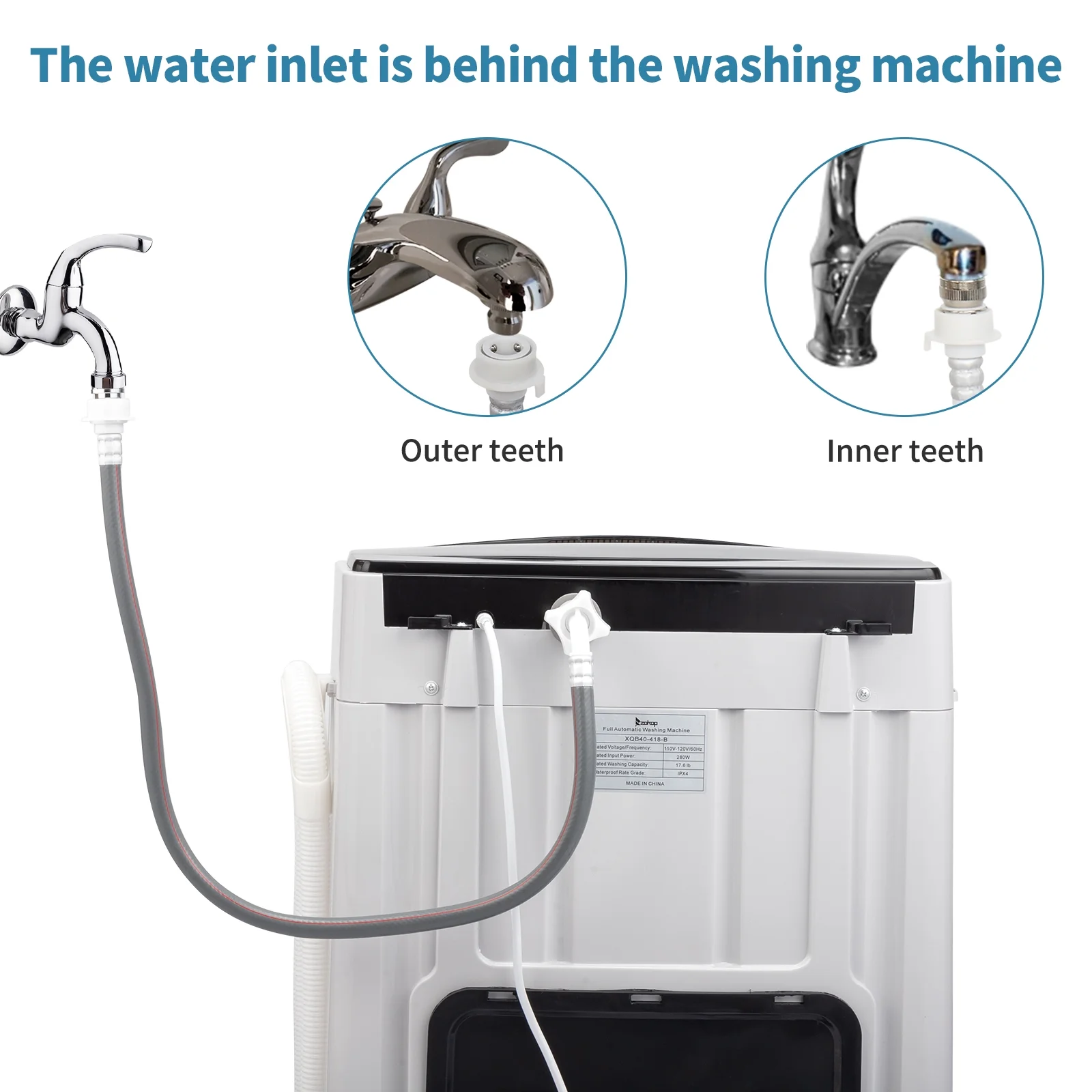 Full-Automatic Washing Machine Top Load Portable Compact Laundry Washer Spin with Drain Pump