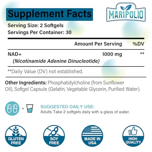 Liposomal NAD+ Supplement 1000 mg | Highest NAD Pontecy | Max Absorption | Pure NAD Supplement | Energy and DNA Repair, Aging Defense