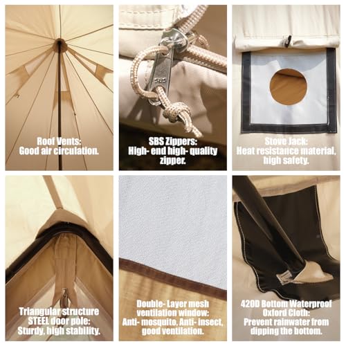 Canvas Tent Bell Tent Yurt Tents 4 Seasons for Camping 100% Cotton Glamping Tents with Stove Jack, Family Camping Outdoor Hunting Party