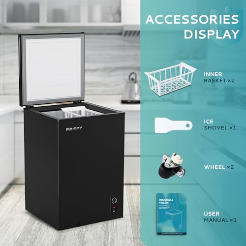EUHOMY 3.5 Cu.Ft Chest Freezer with Removable Basket, Small Deep Freezer Adjustable 7 Thermostat, Quiet Mini Freezer Free-Standing Top Door