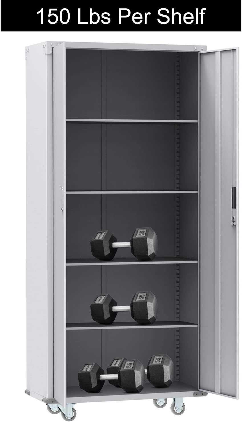 VINGLI Steel Storage Cabinet 72-Inch Metal Cabinets with Doors and Adjustable Shelves for Garage, Kitchen, Office and Laundry Room