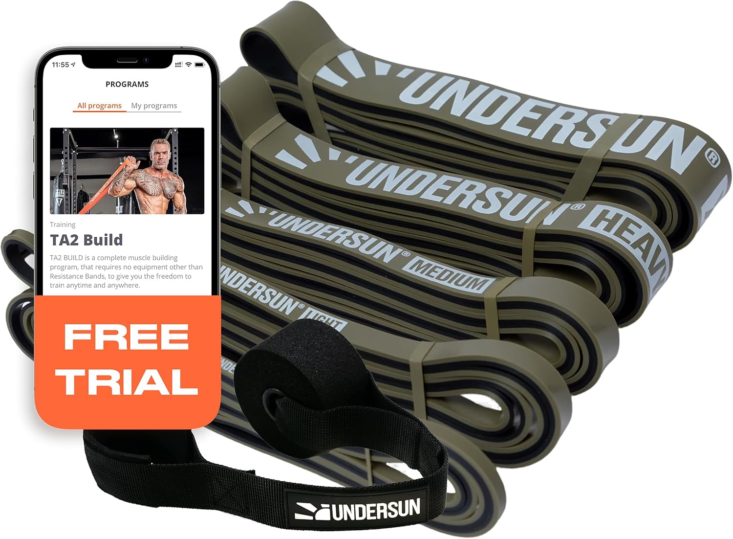 Undersun Pull Up Resistance Workout Band Set with 5 Assistance Exercise Bands for Men & Women Heavy Duty in Camo (X-Light, Light, Medium