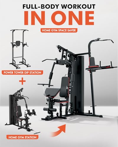 Mikolo Home Gym, Workout Station with 150LBS Weight Stack, Multifunctional Home Gym Equipment, Exercise Equipment for Full Body Strength Training