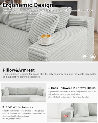 105 Inch Cloud Sectional Couch,Modern Modular Sectional Sofa with Deep Seat,Corduroy Boneless Couches with L-Shape Chaise for Living Room Bedroom