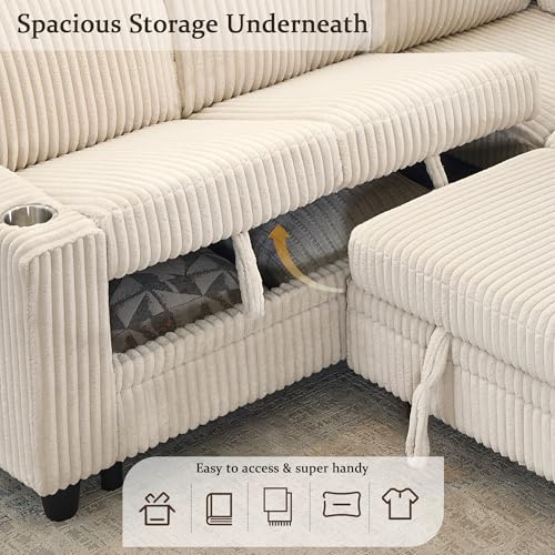 L-Shaped Pull Out Sleep Sofabed,Modern Reversible Sleeper Sectional Sofa Chenille Upholstered Button Tufted Decor with Storage Chaise