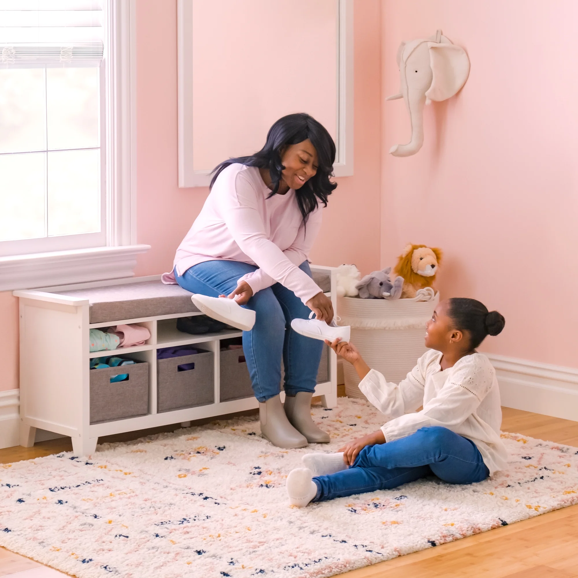 Martha Stewart Living and Learning Kids' Storage Bench - White: Wooden Toy and Book Organizer with Shelves