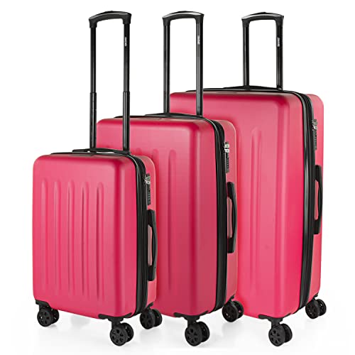 Hard Shell Suitcase Set of 2-4 Double Wheel ABS Luggage Sets 3 Piece with TSA Combination Lock