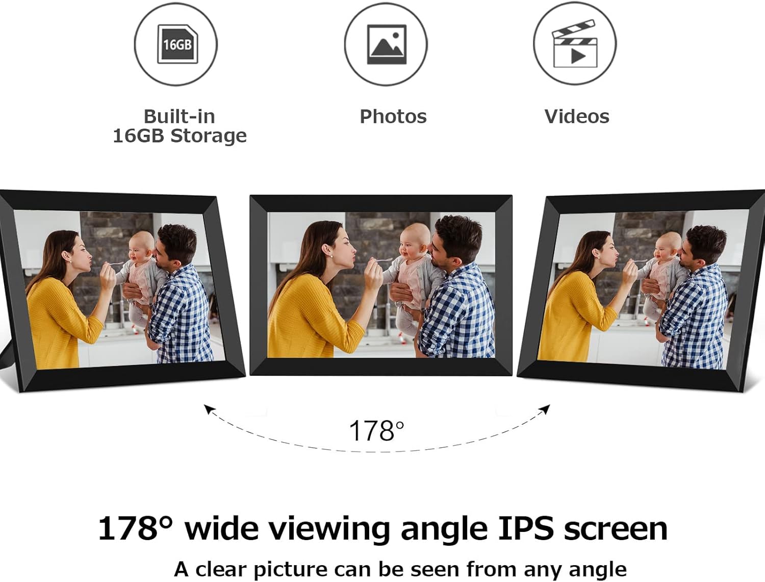 WiFi Digital Photo Frame 10.1 inch Work with Alexa Voice Control HD IPS Touch Screen, Built-in16GB Storage, Auto-Rotate Wall-Mountable