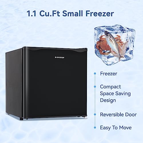 BANGSON Upright Freezer,1.1Cu.ft Mini Freezer with Removable Shelf, Single Door Compact Mini Freezer