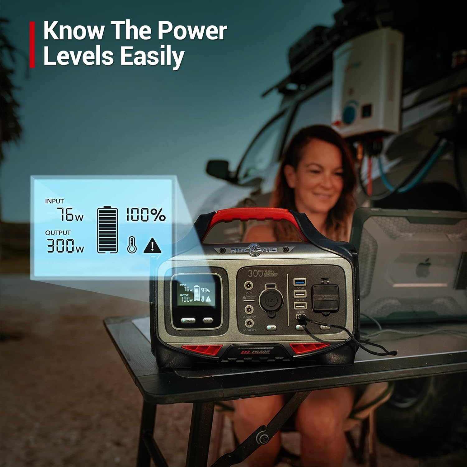 ROCKPALS 300W Portable Power Station, 280wh (78000mAh) Solar Generator with 110V Pure Sine Wave AC Outlet, USB-C PD Input/Output, QC 3.0