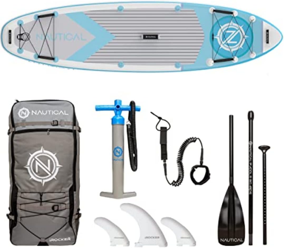 iROCKER Nautical Inflatable Stand Up Paddle Board, Superb Maneuverability 10' Long 32 Wide 6 SUP with Roller Bag, Adjustable Paddle, Pump, Leash