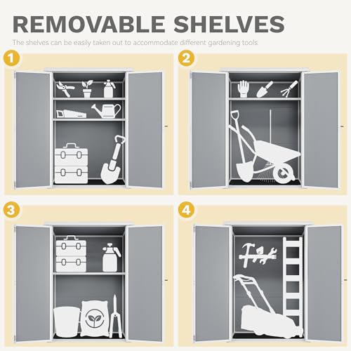 DWVO 60 Cuft Outdoor Tall Storage Shed with 2 Shelves, Weatherproof Vertical Tool Shed with Floor & Lockable Doors