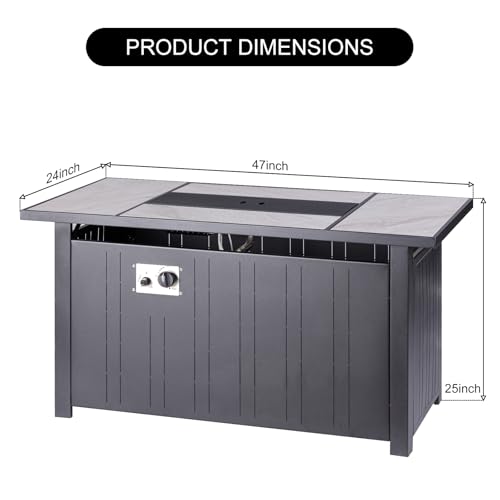 30" Propane Fire Pit with Real Ceramic Tabletop, 50000 BTU Gas Firepit Table with Lid & Glass Rock, Outdoor Fire Pit for Dining or Party
