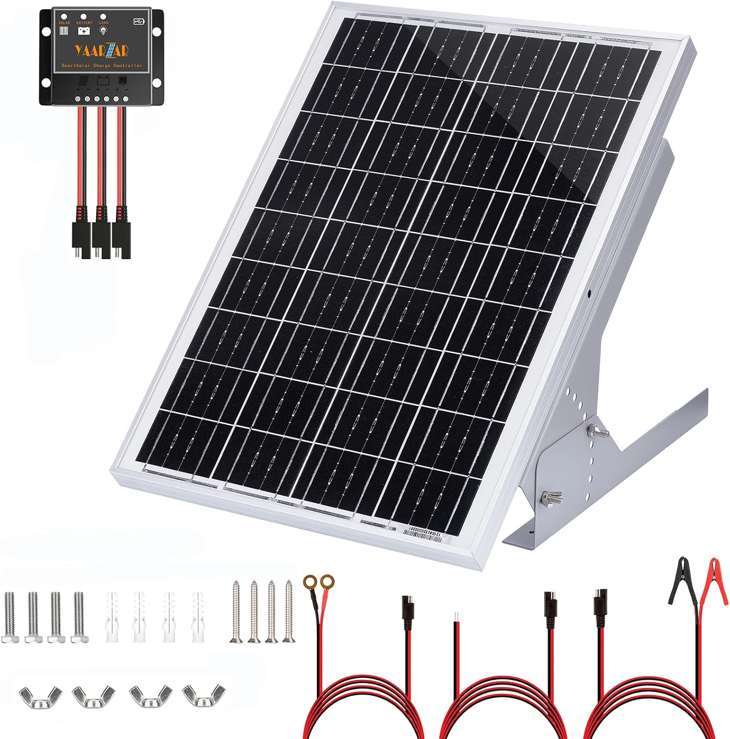 YAARZAR 30 Watt 12V Solar Panel Kit with Adjustable Solar Panels Tilt Mount Brackets and 5A 12V/24V PWM Solar Charge Controller for 12V Battery RV