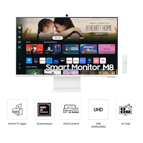 SAMSUNG 32-Inch M8 (M80D) Series 4K UHD Smart Monitor with Streaming TV, Speakers, HDR10+, AI Upscaling, USB-C, Ergonomic Stand, SlimFit Camera