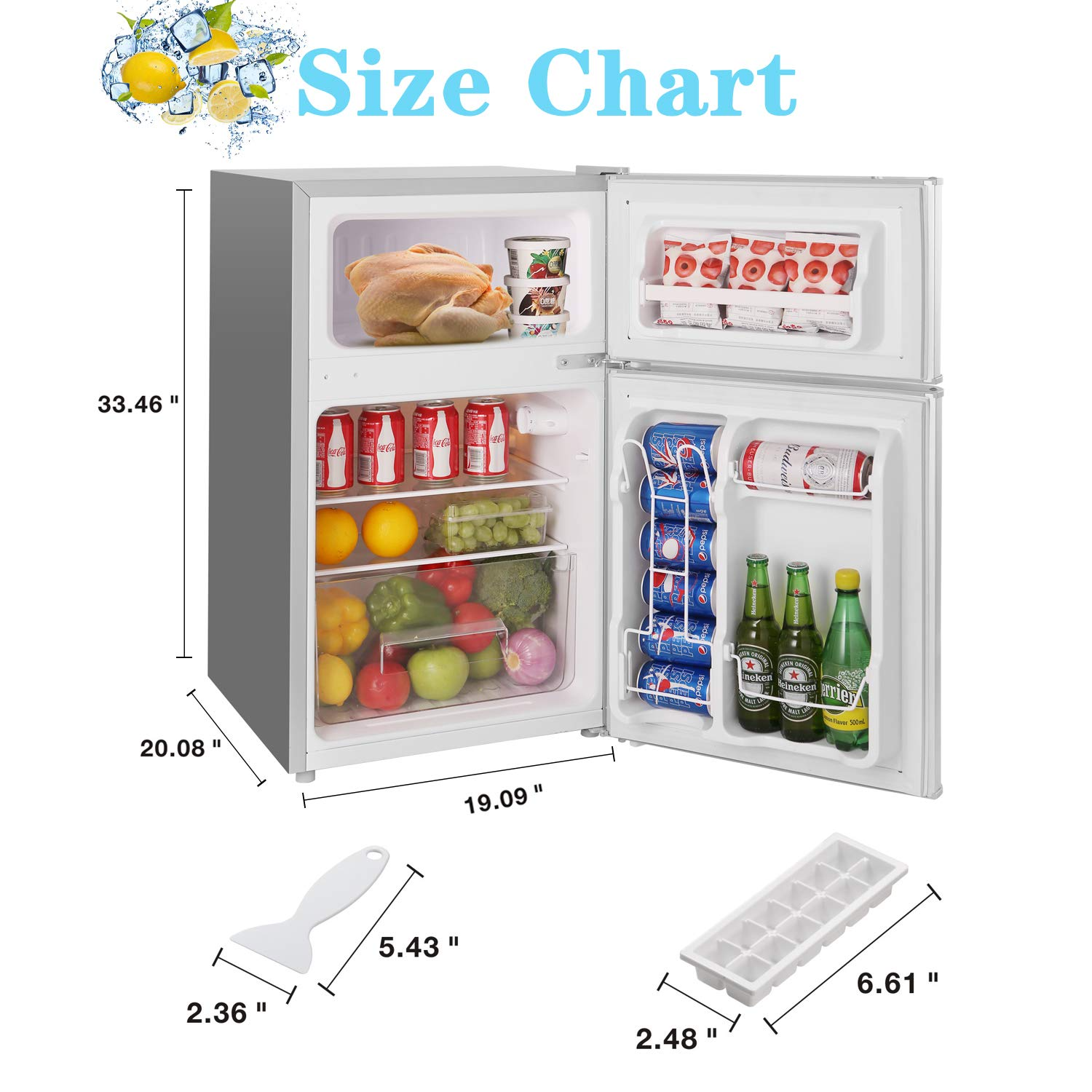 3.2 Cu.ft Compact Refrigerator Double Door Mini Fridge with Top Door and Removable Glass Shelves, Beverage and Food Storage Cooler for Office