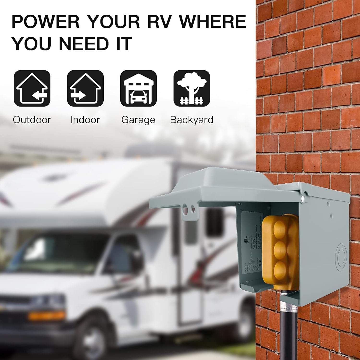 50 Amp 125/250 Volt RV Power Outlet Box, Enclosed Lockable Weatherproof NEMA 14-50R Outdoor Electrical Receptacle Panel
