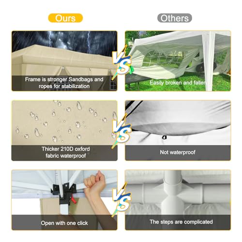COBIZI Canopy 10x20 Pop Up Canopy Tent with 6 Sidewalls Party Tents for Parties Weddings Backyard Waterproof Canopy Outdoor Commercial Canopy Event