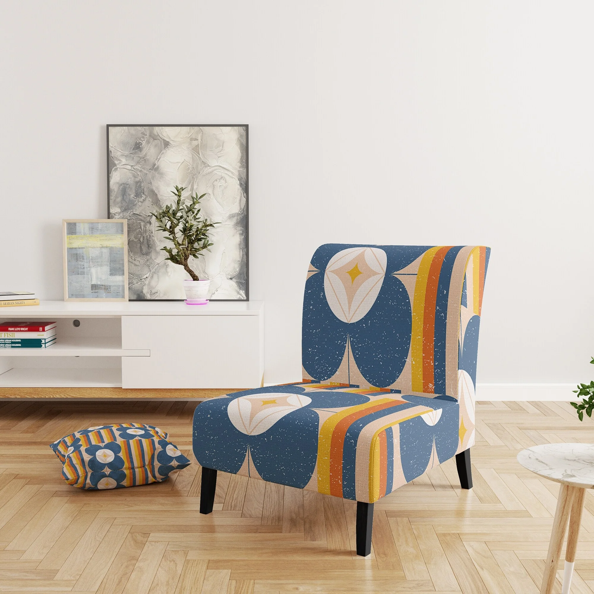 Designart "Retro Floral Pattern XI" Upholstered Mid-Century Accent Chair - Arm Chair