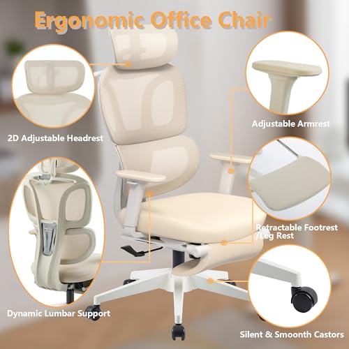 FLEXISPOT ErgoX Premium Ergonomic Office Chair with Footrest- Adjustable 3D Armrests, Dynamic Lumbar Support, Recline & Tilt Function, Mesh Seat