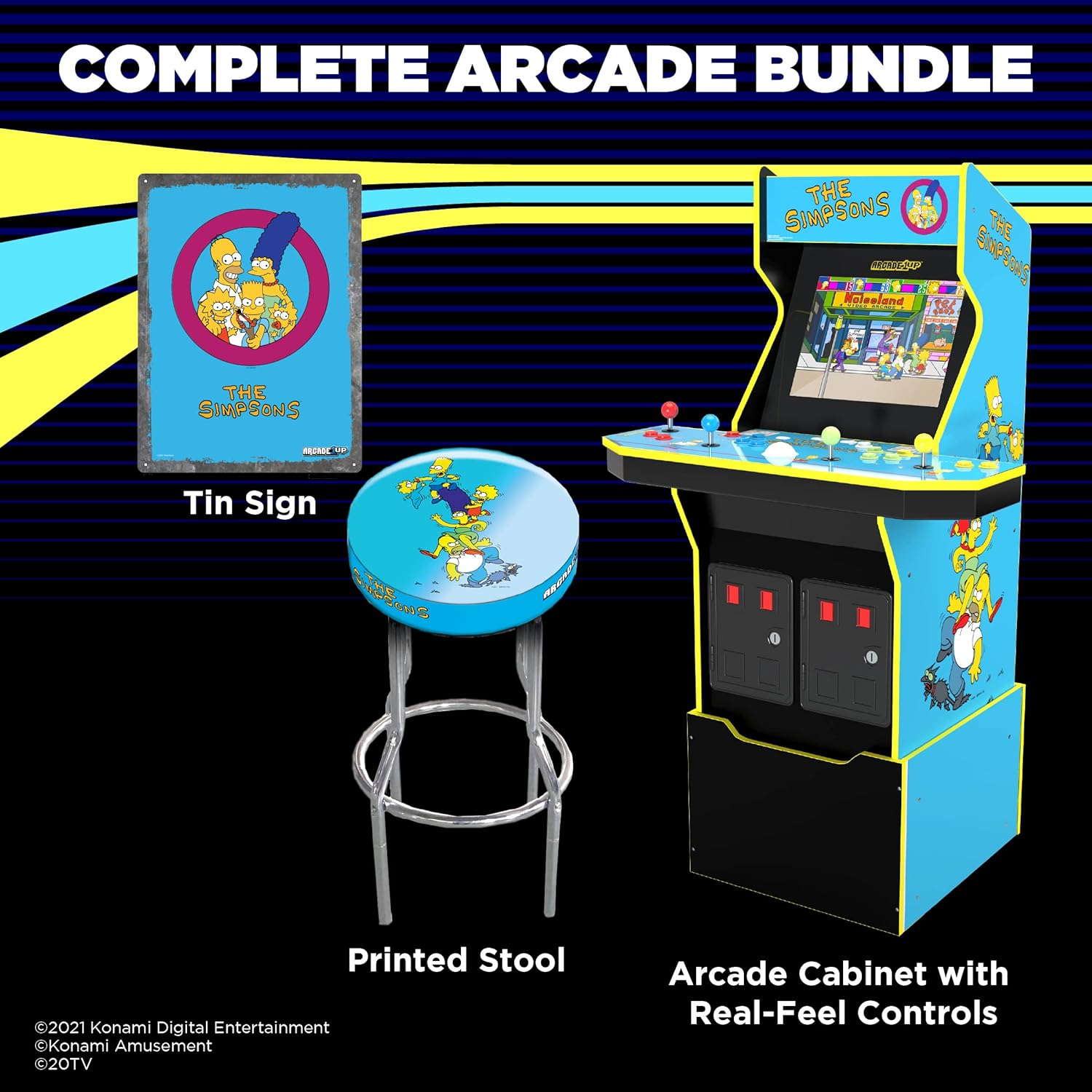Arcade1Up The Simpsons Arcade Machine, 4-Foot — 4 Player Arcade Game Machine for Home, Live WiFi Enabled — Includes Custom Arcade Game Riser