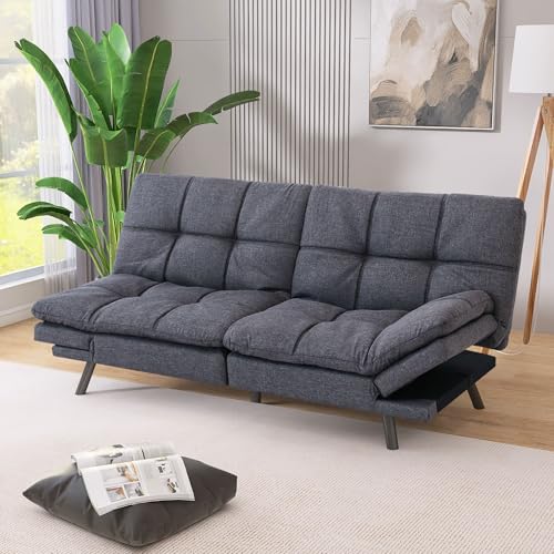 71" Convertible Futon Sofa,Faux Leather Futon Couch Bed,Sleeper Sofa Bed,Memory Foam Modern Folding Small Loveseat for Living Room,Office,Apartment