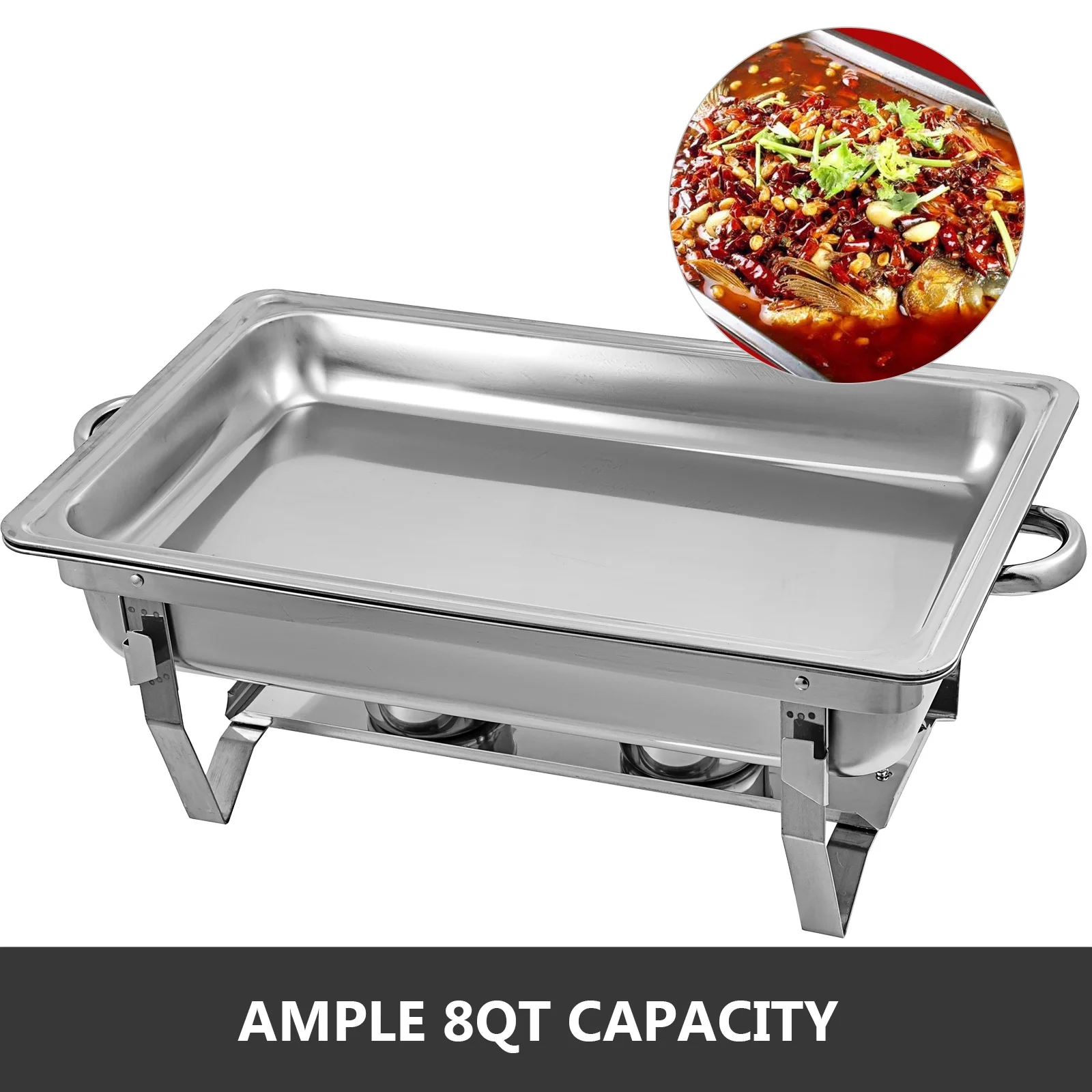 VEVORbrand Chafing Dish 4 Packs 9L/8 Quart Stainless Steel Chafer Full Size Rectangular Chafers for Catering Buffet Warmer Set with Folding Frame