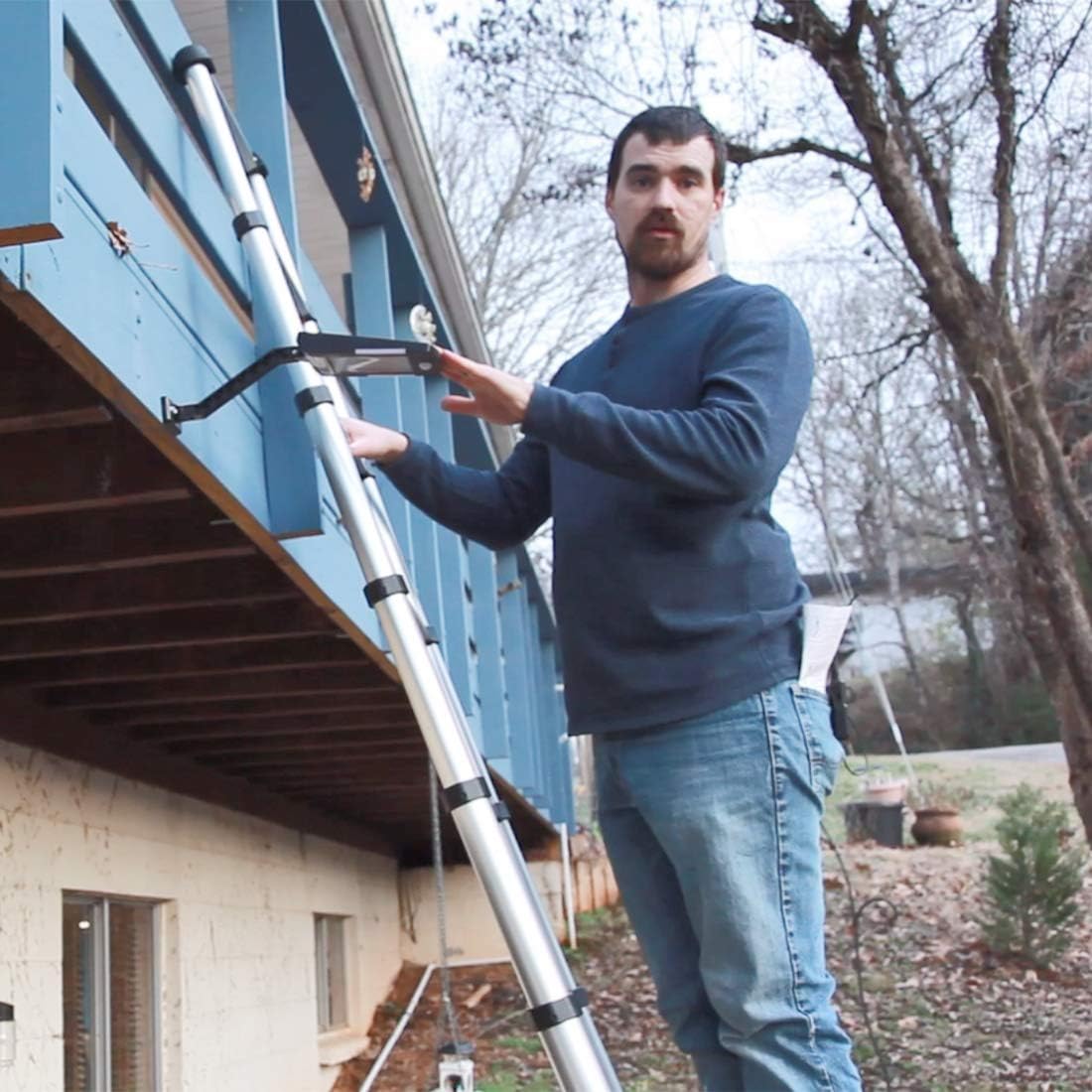 Yvan Telescoping Ladder,12.5 FT One Button Retraction Aluminum Telescopic Extension Extendable Ladder