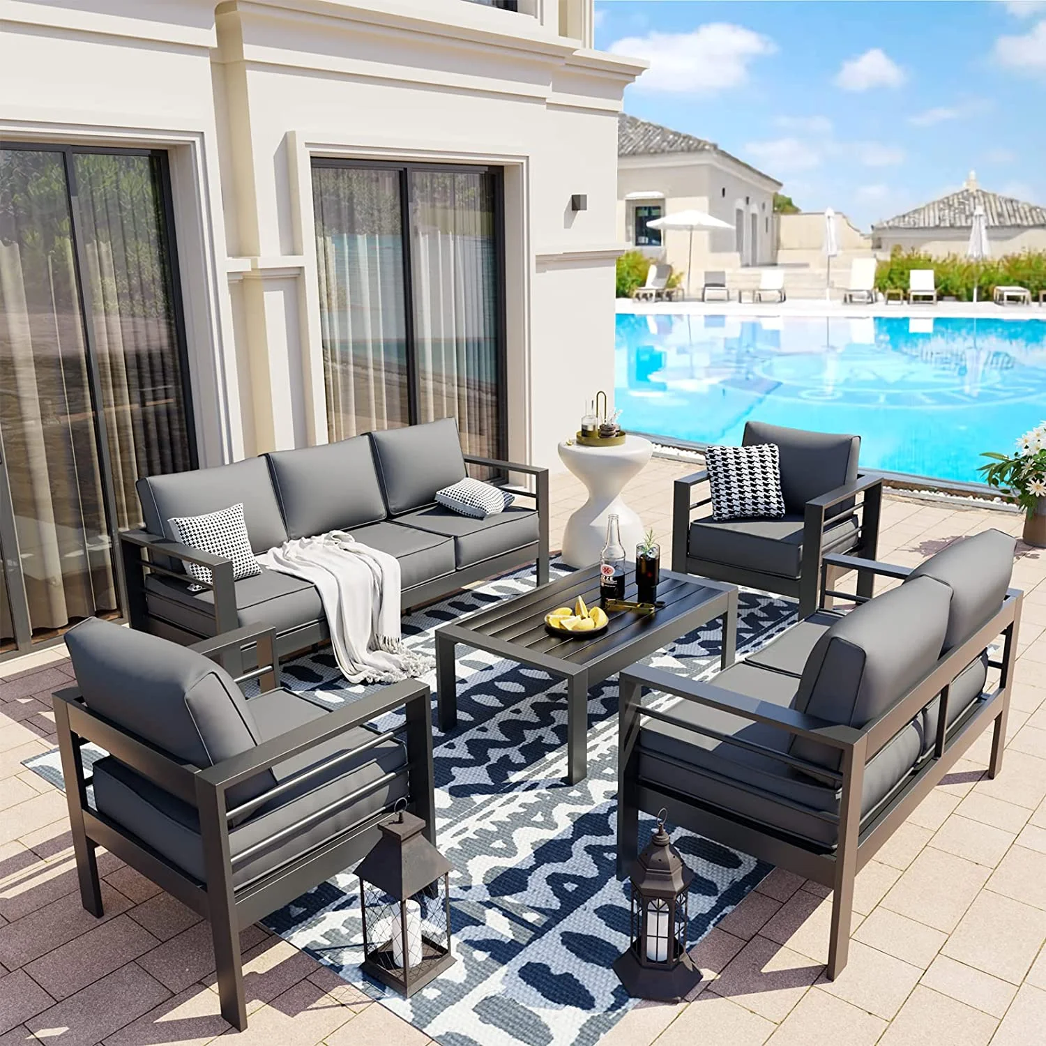 UDPATIO Aluminum Patio Furniture Set, Metal Patio Furniture Outdoor Couch, Aluminum Patio Chairs